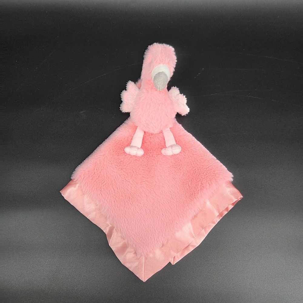Pink Flamingo Baby Security Blanket Plush Lovey Satin Trim Fuzzy Snuggler